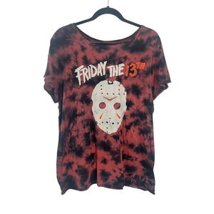 Torrid Black & Red Tie Dye Friday the 13th Short Sleeve Graphic Tee Women's 1X